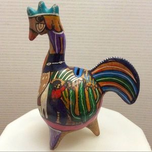 Vintage Mexico Talavera rooster coin bank